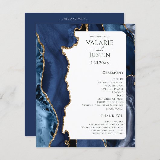 Budget Blue Agaat Gold Glitter Trouwprogramma (Voorkant / Achterkant)