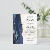 Budget Blue Agate Gold Marble Wedding Uitnodiging (Staand voorkant)