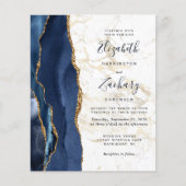 Budget Blue Agate Gold Marble Wedding Uitnodiging (Voorkant)