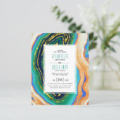 BUDGET blue agate slib gouden bruiloft uitnodiging (Staand voorkant)