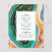 BUDGET blue agate slib gouden bruiloft uitnodiging (Voorkant)