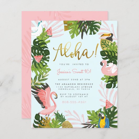 Budget Blue Aloha Hawaii Tropical Gold Birthday (Voorkant / Achterkant)