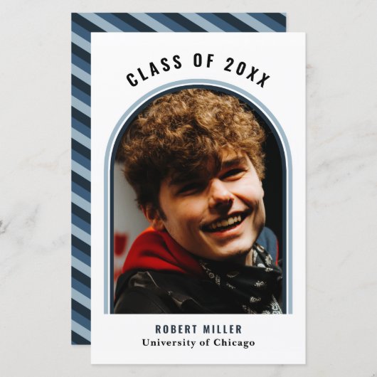 Budget Blue Arch Photo Afstuderen Aankondiging (Voorkant / Achterkant)