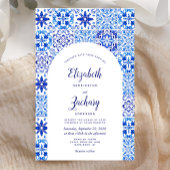 Budget Blue Arch Portugese Tegel Wedding Invite