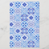 Budget Blue Arch Portugese Tegel Wedding Invite (Achterkant)