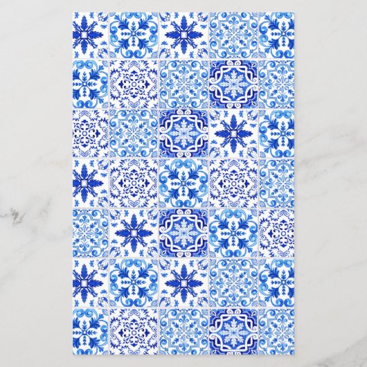 Budget Blue Arch Portugese Tegel Wedding Invite (Achterkant)