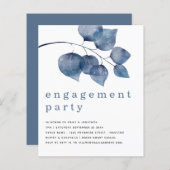Budget Blue Artsy Foliage Engagement Party nodigt  (Voorkant / Achterkant)