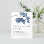Budget Blue Artsy Foliage Engagement Party nodigt (Staand voorkant)