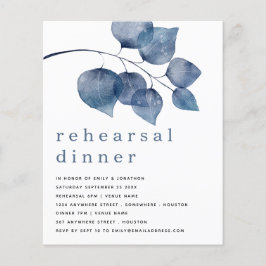 Budget Blue Artsy Foliage Rehearsal Dinner Invite