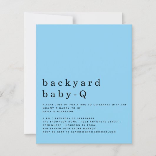 Budget Blue Backyard Baby Q BBQ Shower Invite (Voorkant)