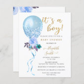 Budget Blue Balloon Boy Baby shower Uitnodiging (Voorkant / Achterkant)