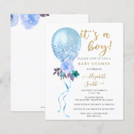 Budget Blue Balloon Boy Baby shower Uitnodiging