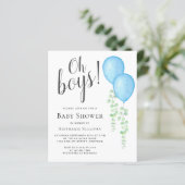 Budget Blue Balloon Twins Baby shower Invitation (Staand voorkant)