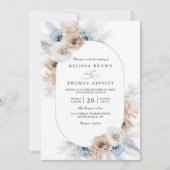 Budget Blue & Beige Boho Floral QR Code Wedding Kaart (Voorkant)