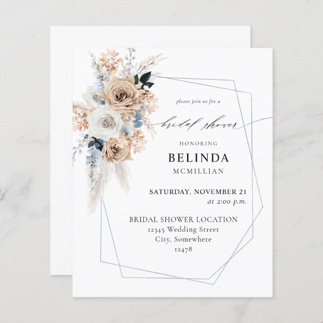 Budget Blue & Beige Boho Floral Vrijgezellenfeest (Voorkant / Achterkant)