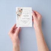 Budget Blue & Beige Boho Floral Vrijgezellenfeest Flyer (Hand)