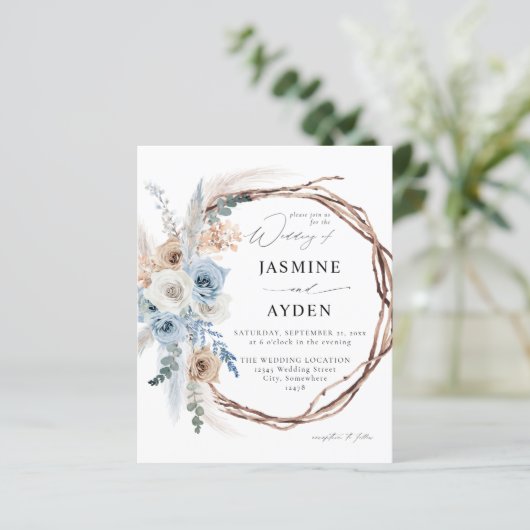Budget Blue & Beige Boho Floral Wreath Wedding (Staand voorkant)