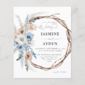 Budget Blue & Beige Boho Floral Wreath Wedding (Voorkant)