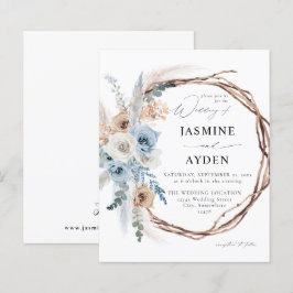 Budget Blue & Beige Boho Floral Wreath Wedding