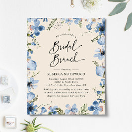 Budget Blue Beige Floral Bridal Brunch Uitnodiging