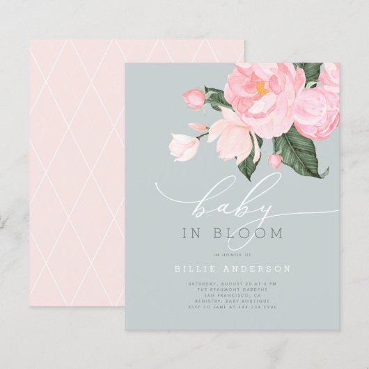 Budget Blue Blush Floral Girl Baby in Bloom Shower (Voorkant / Achterkant)