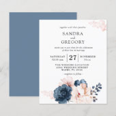 Budget Blue, Blush Pink Blue Floral Wedding Flyer (Voorkant / Achterkant)
