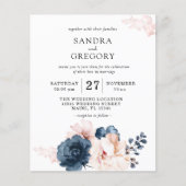 Budget Blue, Blush Pink Blue Floral Wedding Flyer (Voorkant)