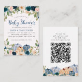 Budget Blue Blush Pink Floral Pumpkin Baby shower Notitiekaartje (Voorkant / Achterkant)