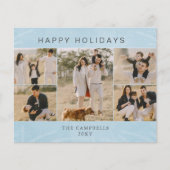 Budget Blue Botanical 5 photoCollage Holiday Card (Voorkant)