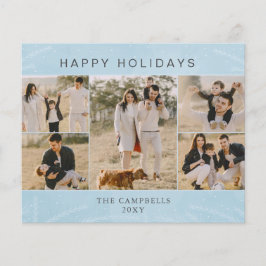 Budget Blue Botanical 5 photoCollage Holiday Card