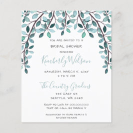 Budget Blue Botanical Bridal Shower Invitation