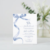 Budget Blue Bow 50 & Fabulous Verjaardag Uitnodigi (Staand voorkant)