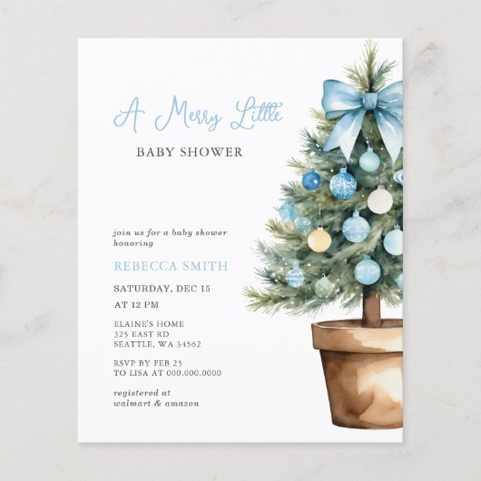 Budget Blue Bow Christmas Merry Little Baby shower (Voorkant)