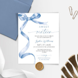 Budget Blue Bow Sweet 16 Verjaardag Uitnodiging