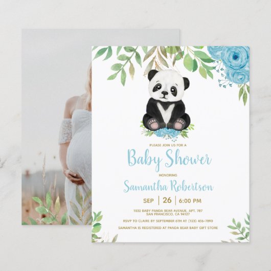 Budget Blue Boy Beer Bloemen Baby shower Uitnodigi (Voorkant / Achterkant)