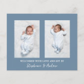 Budget Blue Boy Drie Foto Geboorteaankondiging (Achterkant)