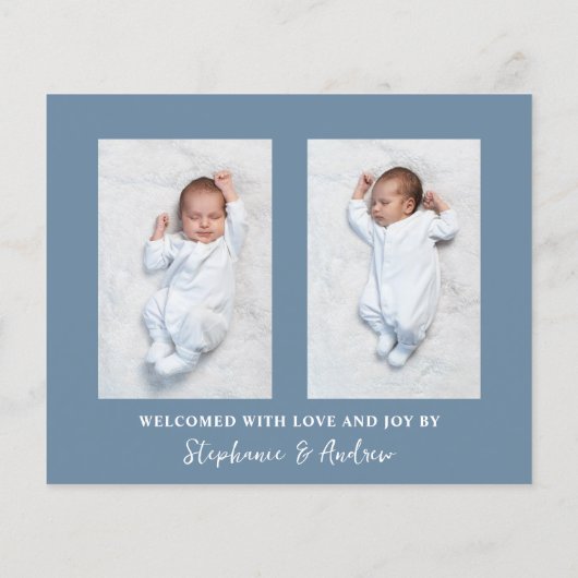 Budget Blue Boy Drie Foto Geboorteaankondiging (Achterkant)