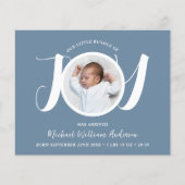 Budget Blue Boy Drie Foto Geboorteaankondiging (Voorkant)