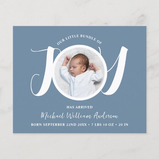 Budget Blue Boy Drie Foto Geboorteaankondiging (Voorkant)