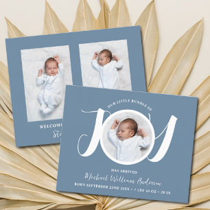 Budget Blue Boy Drie Foto Geboorteaankondiging