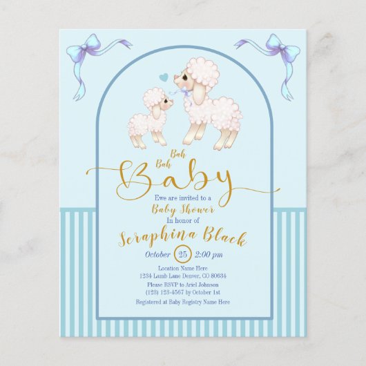 BUDGET Blue Boy Lamb Baby shower nodiging (Voorkant)