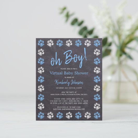 Budget Blue Boy Paw Print Virtual Baby shower (Staand voorkant)