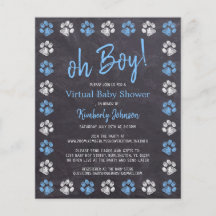 Budget Blue Boy Paw Print Virtual Baby shower