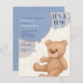 BUDGET Blue Boys Teddy Bear Baby shower nodigt uit (Voorkant / Achterkant)