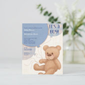 BUDGET Blue Boys Teddy Bear Baby shower nodigt uit (Staand voorkant)