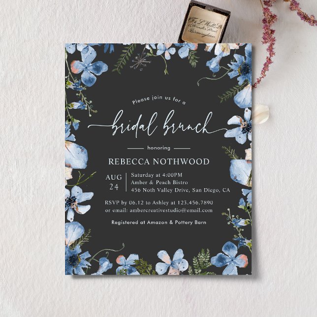 Budget Blue Bridal Brunch Invitation in Charcoal (Creator heeft geüpload)