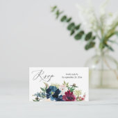 Budget Blue, Burgundy & White Floral 2SM Meal RSVP Informatiekaartje (Staand voorkant)