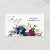 Budget Blue, Burgundy & White Floral 2SM Meal RSVP Informatiekaartje (Voorkant)