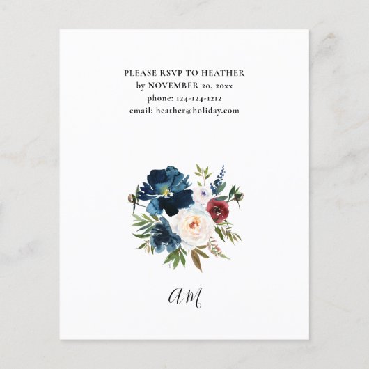 Budget Blue, Burgundy & White Floral Holiday Party (Achterkant)