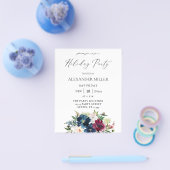 Budget Blue, Burgundy & White Floral Holiday Party Flyer (Enkel)